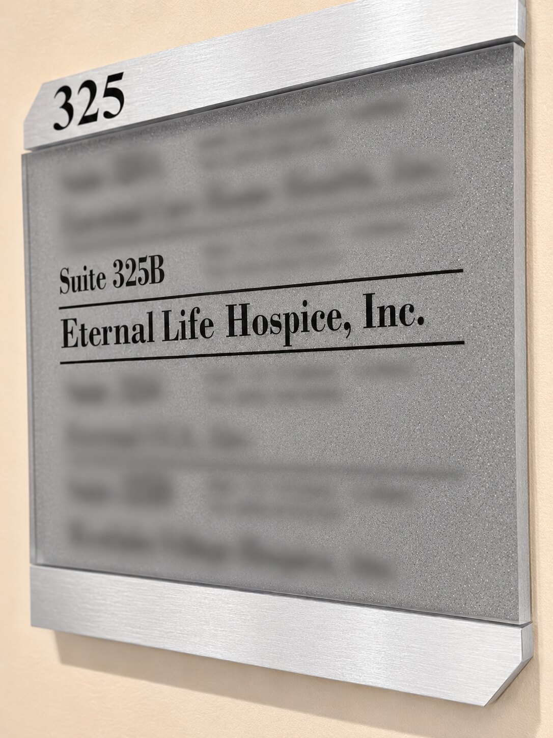Eternal Life Hospice office directory sign — Suite 325B